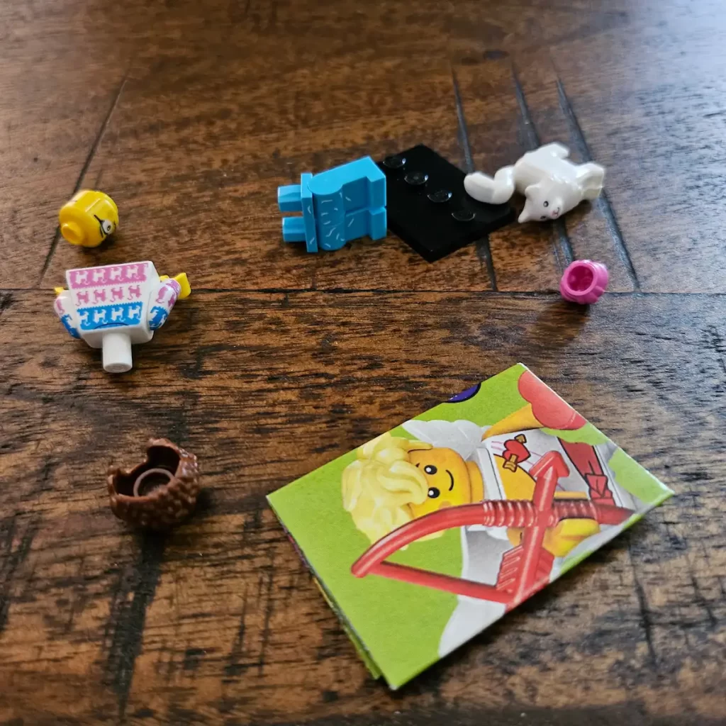 the pieces of the Cat Lover of LEGO 71048 Minifigures Series 27 Reviewed by angelofdeathWHV